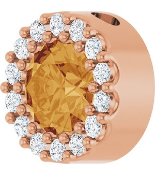 88590 Pendant Set 14K Rose Round Natural Citrine 5Mm 110 Ctw Natural Diamond I1, G-H Polished Natural Citrine And 110 Ctw Natural Diamond Halo-Style Pendant