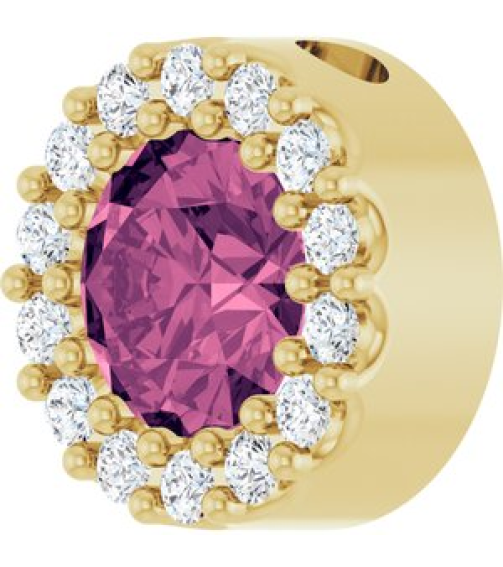 88590 Pendant Set 14K Yellow Round Natural Pink Tourmaline 5Mm 110 Ctw Natural Diamond I1, G-H Polished Natural Pink Tourmaline And 110 Ctw Natural Diamond Halo-Style Pendant