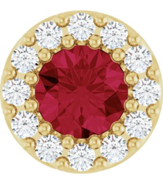 88590 Pendant Set 14K Yellow Round Lab-Grown Ruby 4Mm 0.08 Ctw Natural Diamond I1, G-H Polished Lab-Grown Ruby And .08 Ctw Natural Diamond Halo-Style Pendant