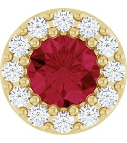 88590 Pendant Set 14K Yellow Round Lab-Grown Ruby 4Mm 0.08 Ctw Natural Diamond I1, G-H Polished Lab-Grown Ruby And .08 Ctw Natural Diamond Halo-Style Pendant