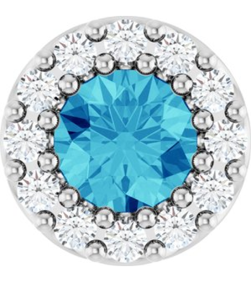 88590 Pendant Set Sterling Silver Round Natural Blue Zircon 4Mm 0.08 Ctw Natural Diamond I1, G-H Polished Natural Blue Zircon And .08 Ctw Natural Diamond Halo-Style Pendant