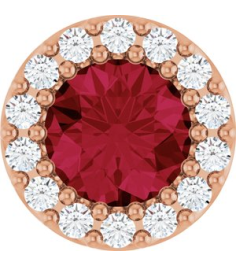 88590 Pendant Set 14K Rose Round Lab-Grown Ruby 5Mm 110 Ctw Natural Diamond I1, G-H Polished Lab-Grown Ruby And 110 Ctw Natural Diamond Halo-Style Pendant