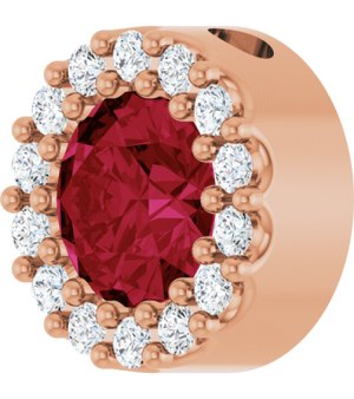 88590 Pendant Set 14K Rose Round Lab-Grown Ruby 5Mm 110 Ctw Natural Diamond I1, G-H Polished Lab-Grown Ruby And 110 Ctw Natural Diamond Halo-Style Pendant