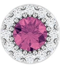 88590 Pendant Set Platinum Round Natural Pink Tourmaline 4Mm 0.08 Ctw Natural Diamond Si2-Si3, G-H Polished Natural Pink Tourmaline And .08 Ctw Natural Diamond Halo-Style Pendant