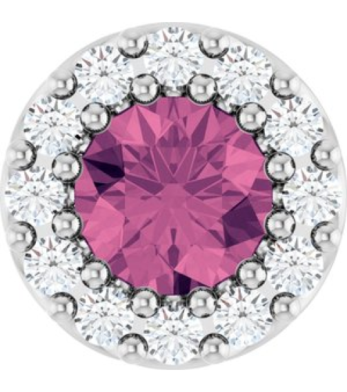 88590 Pendant Set Platinum Round Natural Pink Tourmaline 4Mm 0.08 Ctw Natural Diamond Si2-Si3, G-H Polished Natural Pink Tourmaline And .08 Ctw Natural Diamond Halo-Style Pendant