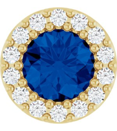 88590 Pendant Set 14K Yellow Round Lab-Grown Blue Sapphire 5Mm 110 Ctw Natural Diamond I1, G-H Polished Lab-Grown Blue Sapphire And 110 Ctw Natural Diamond Halo-Style Pendant