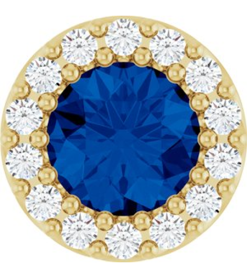 88590 Pendant Set 14K Yellow Round Lab-Grown Blue Sapphire 5Mm 110 Ctw Natural Diamond I1, G-H Polished Lab-Grown Blue Sapphire And 110 Ctw Natural Diamond Halo-Style Pendant