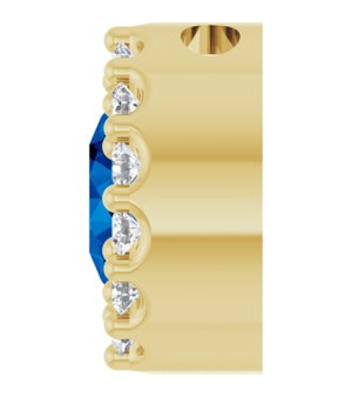 88590 Pendant Set 14K Yellow Round Lab-Grown Blue Sapphire 5Mm 110 Ctw Natural Diamond I1, G-H Polished Lab-Grown Blue Sapphire And 110 Ctw Natural Diamond Halo-Style Pendant