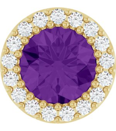 88590 Pendant Set 14K Yellow Round Natural Amethyst 6Mm 18 Ctw Natural Diamond I1, G-H Polished Natural Amethyst And 18 Ctw Natural Diamond Halo-Style Pendant