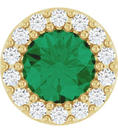 88590 Pendant Set 14K Yellow Round Lab-Grown Emerald 5Mm 110 Ctw Natural Diamond I1, G-H Polished Lab-Grown Emerald And 110 Ctw Natural Diamond Halo-Style Pendant
