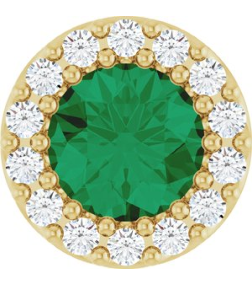 88590 Pendant Set 14K Yellow Round Lab-Grown Emerald 5Mm 110 Ctw Natural Diamond I1, G-H Polished Lab-Grown Emerald And 110 Ctw Natural Diamond Halo-Style Pendant