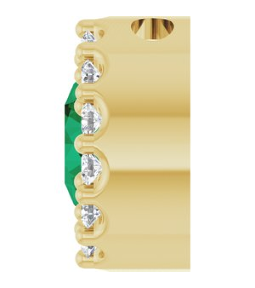 88590 Pendant Set 14K Yellow Round Lab-Grown Emerald 5Mm 110 Ctw Natural Diamond I1, G-H Polished Lab-Grown Emerald And 110 Ctw Natural Diamond Halo-Style Pendant
