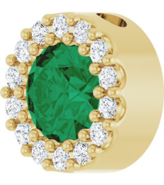 88590 Pendant Set 14K Yellow Round Lab-Grown Emerald 5Mm 110 Ctw Natural Diamond I1, G-H Polished Lab-Grown Emerald And 110 Ctw Natural Diamond Halo-Style Pendant