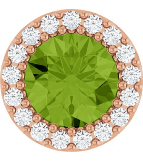 88590 Pendant Set 14K Rose Round Natural Peridot 6Mm 18 Ctw Natural Diamond I1, G-H Polished Natural Peridot And 18 Ctw Natural Diamond Halo-Style Pendant