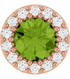 88590 Pendant Set 14K Rose Round Natural Peridot 5Mm 110 Ctw Natural Diamond I1, G-H Polished Natural Peridot And 110 Ctw Natural Diamond Halo-Style Pendant