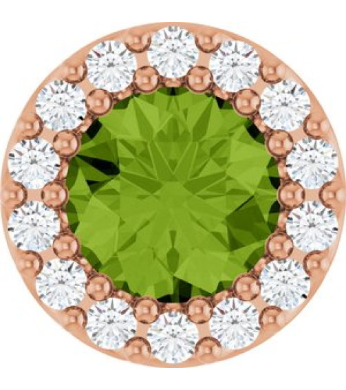 88590 Pendant Set 14K Rose Round Natural Peridot 5Mm 110 Ctw Natural Diamond I1, G-H Polished Natural Peridot And 110 Ctw Natural Diamond Halo-Style Pendant