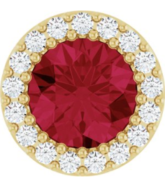 88590 Pendant Set 14K Yellow Round Lab-Grown Ruby 6Mm 18 Ctw Natural Diamond I1, G-H Polished Lab-Grown Ruby And 18 Ctw Natural Diamond Halo-Style Pendant