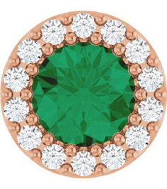 88590 Pendant Set 14K Rose Round Lab-Grown Emerald 5Mm 110 Ctw Natural Diamond I1, G-H Polished Lab-Grown Emerald And 110 Ctw Natural Diamond Halo-Style Pendant