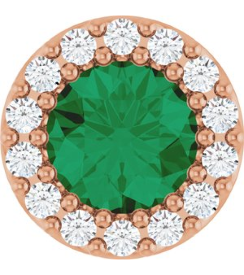 88590 Pendant Set 14K Rose Round Lab-Grown Emerald 5Mm 110 Ctw Natural Diamond I1, G-H Polished Lab-Grown Emerald And 110 Ctw Natural Diamond Halo-Style Pendant