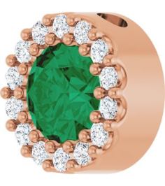 88590 Pendant Set 14K Rose Round Lab-Grown Emerald 5Mm 110 Ctw Natural Diamond I1, G-H Polished Lab-Grown Emerald And 110 Ctw Natural Diamond Halo-Style Pendant