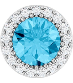 88590 Pendant Set Sterling Silver Round Natural Aquamarine 6Mm 18 Ctw Natural Diamond I1, G-H Polished Natural Aquamarine And 18 Ctw Natural Diamond Halo-Style Pendant