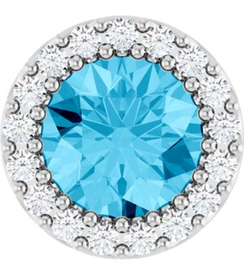 88590 Pendant Set Sterling Silver Round Natural Aquamarine 6Mm 18 Ctw Natural Diamond I1, G-H Polished Natural Aquamarine And 18 Ctw Natural Diamond Halo-Style Pendant