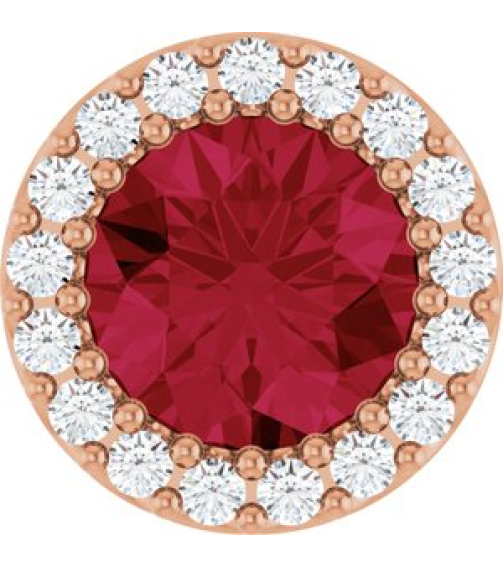 88590 Pendant Set 14K Rose Round Lab-Grown Ruby 6Mm 18 Ctw Natural Diamond I1, G-H Polished Lab-Grown Ruby And 18 Ctw Natural Diamond Halo-Style Pendant