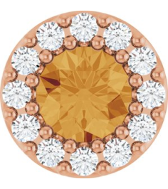 88590 Pendant Set 14K Rose Round Natural Citrine 4Mm 0.08 Ctw Natural Diamond I1, G-H Polished Natural Citrine And .08 Ctw Natural Diamond Halo-Style Pendant