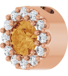 88590 Pendant Set 14K Rose Round Natural Citrine 4Mm 0.08 Ctw Natural Diamond I1, G-H Polished Natural Citrine And .08 Ctw Natural Diamond Halo-Style Pendant