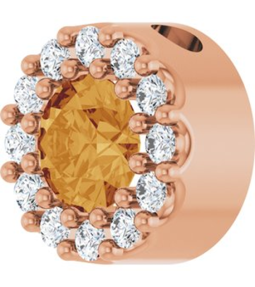 88590 Pendant Set 14K Rose Round Natural Citrine 4Mm 0.08 Ctw Natural Diamond I1, G-H Polished Natural Citrine And .08 Ctw Natural Diamond Halo-Style Pendant
