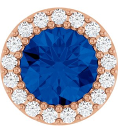 88590 Pendant Set 14K Rose Round Lab-Grown Blue Sapphire 6Mm 18 Ctw Natural Diamond I1, G-H Polished Lab-Grown Blue Sapphire And 18 Ctw Natural Diamond Halo-Style Pendant