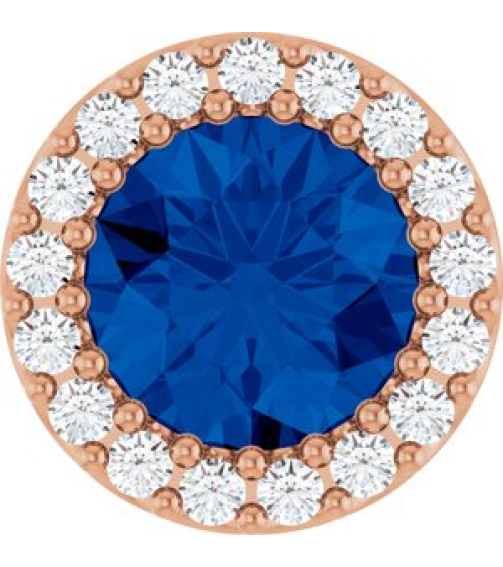 88590 Pendant Set 14K Rose Round Lab-Grown Blue Sapphire 6Mm 18 Ctw Natural Diamond I1, G-H Polished Lab-Grown Blue Sapphire And 18 Ctw Natural Diamond Halo-Style Pendant