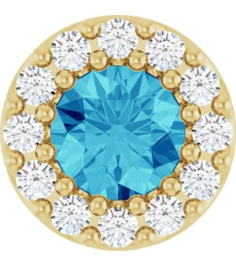88590 Pendant Set 14K Yellow Round Natural Blue Zircon 4Mm 0.08 Ctw Natural Diamond I1, G-H Polished Natural Blue Zircon And .08 Ctw Natural Diamond Halo-Style Pendant