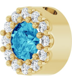 88590 Pendant Set 14K Yellow Round Natural Blue Zircon 4Mm 0.08 Ctw Natural Diamond I1, G-H Polished Natural Blue Zircon And .08 Ctw Natural Diamond Halo-Style Pendant