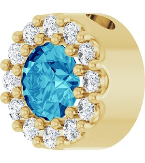 88590 Pendant Set 14K Yellow Round Natural Blue Zircon 4Mm 0.08 Ctw Natural Diamond I1, G-H Polished Natural Blue Zircon And .08 Ctw Natural Diamond Halo-Style Pendant