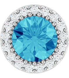 88590 Pendant Set Sterling Silver Round Natural Blue Zircon 6Mm 18 Ctw Natural Diamond I1, G-H Polished Natural Blue Zircon And 18 Ctw Natural Diamond Halo-Style Pendant