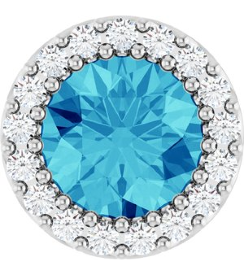 88590 Pendant Set Sterling Silver Round Natural Blue Zircon 6Mm 18 Ctw Natural Diamond I1, G-H Polished Natural Blue Zircon And 18 Ctw Natural Diamond Halo-Style Pendant