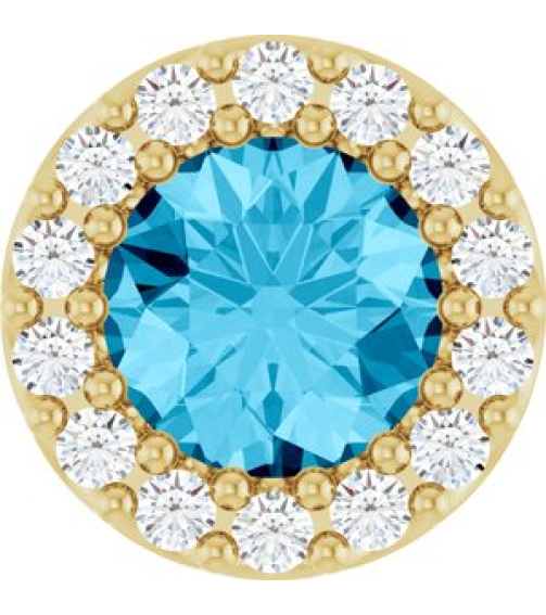 88590 Pendant Set 14K Yellow Round Natural Aquamarine 5Mm 110 Ctw Natural Diamond I1, G-H Polished Natural Aquamarine And 110 Ctw Natural Diamond Halo-Style Pendant