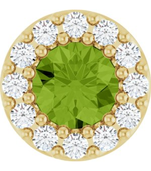 88590 Pendant Set 14K Yellow Round Natural Peridot 4Mm 0.08 Ctw Natural Diamond I1, G-H Polished Natural Peridot And .08 Ctw Natural Diamond Halo-Style Pendant