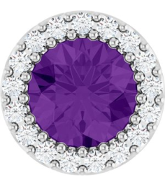 88590 Pendant Set Platinum Round Natural Amethyst 6Mm 18 Ctw Natural Diamond Si2-Si3, G-H Polished Natural Amethyst And 18 Ctw Natural Diamond Halo-Style Pendant