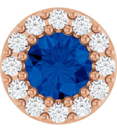 88590 Pendant Set 14K Rose Round Lab-Grown Blue Sapphire 4Mm 0.08 Ctw Natural Diamond I1, G-H Polished Lab-Grown Blue Sapphire And .08 Ctw Natural Diamond Halo-Style Pendant