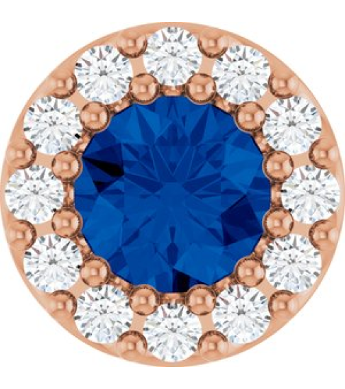 88590 Pendant Set 14K Rose Round Lab-Grown Blue Sapphire 4Mm 0.08 Ctw Natural Diamond I1, G-H Polished Lab-Grown Blue Sapphire And .08 Ctw Natural Diamond Halo-Style Pendant