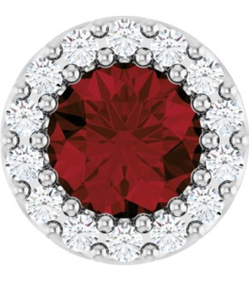 88590 Pendant Set Sterling Silver Round Natural Mozambique Garnet 5Mm 110 Ctw Natural Diamond I1, G-H Polished Natural Mozambique Garnet And 110 Ctw Natural Diamond Halo-Style Pendant