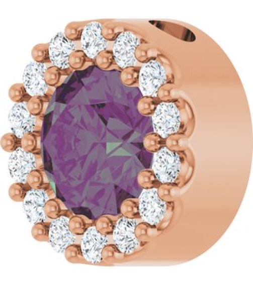 88590 Pendant Set 14K Rose Round Lab-Grown Alexandrite 5Mm 110 Ctw Natural Diamond I1, G-H Polished Lab-Grown Alexandrite And 110 Ctw Natural Diamond Halo-Style Pendant