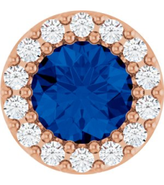 88590 Pendant Set 14K Rose Round Lab-Grown Blue Sapphire 5Mm 110 Ctw Natural Diamond I1, G-H Polished Lab-Grown Blue Sapphire And 110 Ctw Natural Diamond Halo-Style Pendant