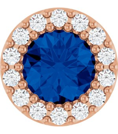 88590 Pendant Set 14K Rose Round Lab-Grown Blue Sapphire 5Mm 110 Ctw Natural Diamond I1, G-H Polished Lab-Grown Blue Sapphire And 110 Ctw Natural Diamond Halo-Style Pendant