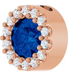 88590 Pendant Set 14K Rose Round Lab-Grown Blue Sapphire 5Mm 110 Ctw Natural Diamond I1, G-H Polished Lab-Grown Blue Sapphire And 110 Ctw Natural Diamond Halo-Style Pendant
