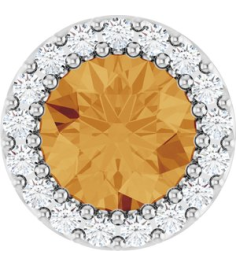 88590 Pendant Set Sterling Silver Round Natural Citrine 6Mm 18 Ctw Natural Diamond I1, G-H Polished Natural Citrine And 18 Ctw Natural Diamond Halo-Style Pendant