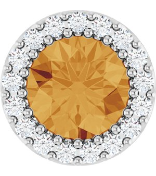 88590 Pendant Set Sterling Silver Round Natural Citrine 6Mm 18 Ctw Natural Diamond I1, G-H Polished Natural Citrine And 18 Ctw Natural Diamond Halo-Style Pendant