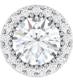 88590 Pendant Set Platinum Round Natural White Sapphire 6Mm 18 Ctw Natural Diamond Si2-Si3, G-H Polished Natural White Sapphire And 18 Ctw Natural Diamond Halo-Style Pendant